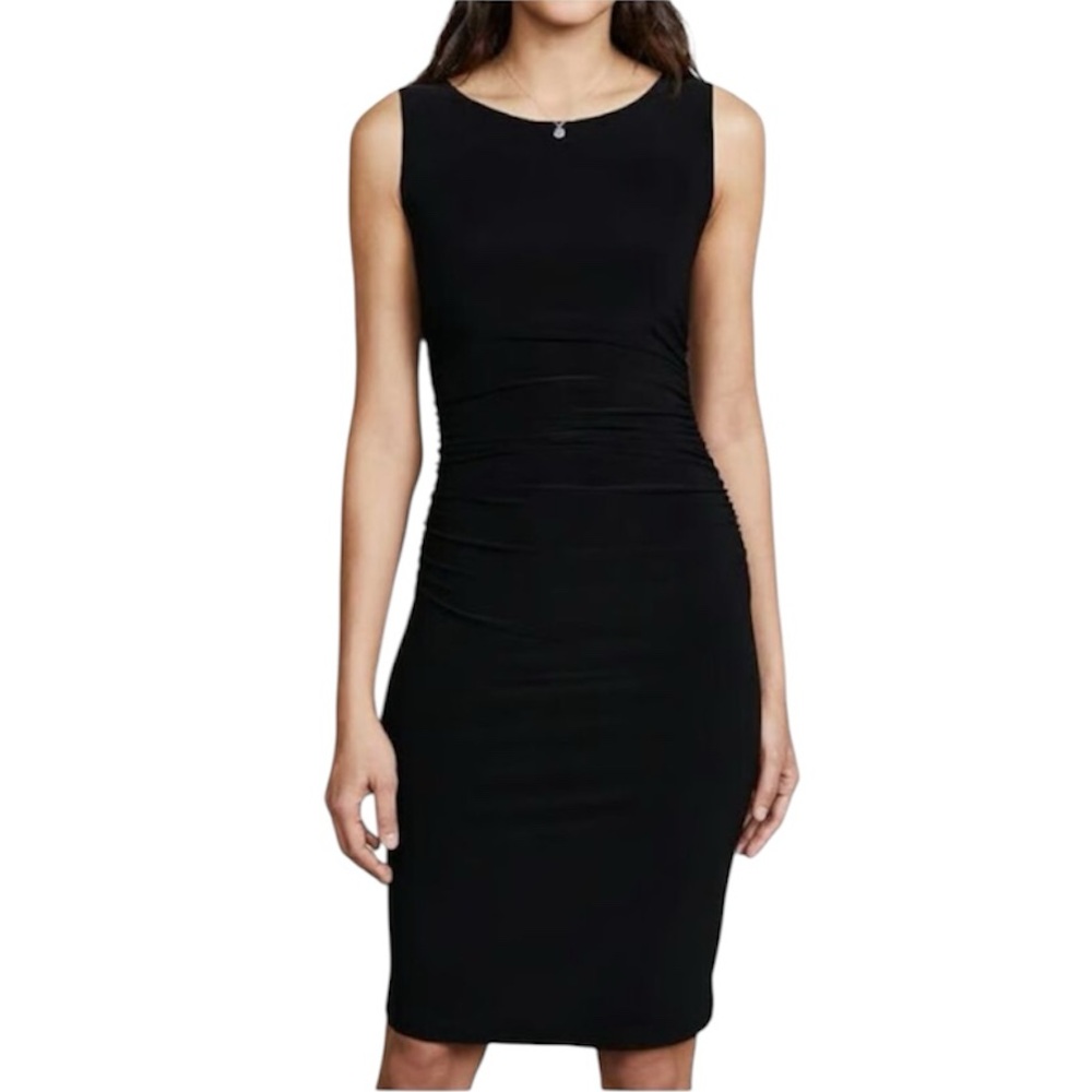NWT Norma Kamali Elegant Black Sleeveless Ruched Dress Size Small